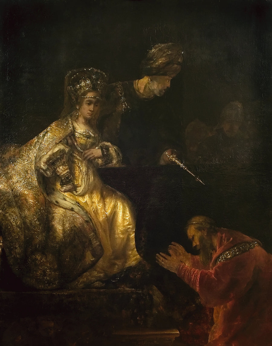 Haman bittet Esther, ihm das Leben zu schenken - Rembrandt
