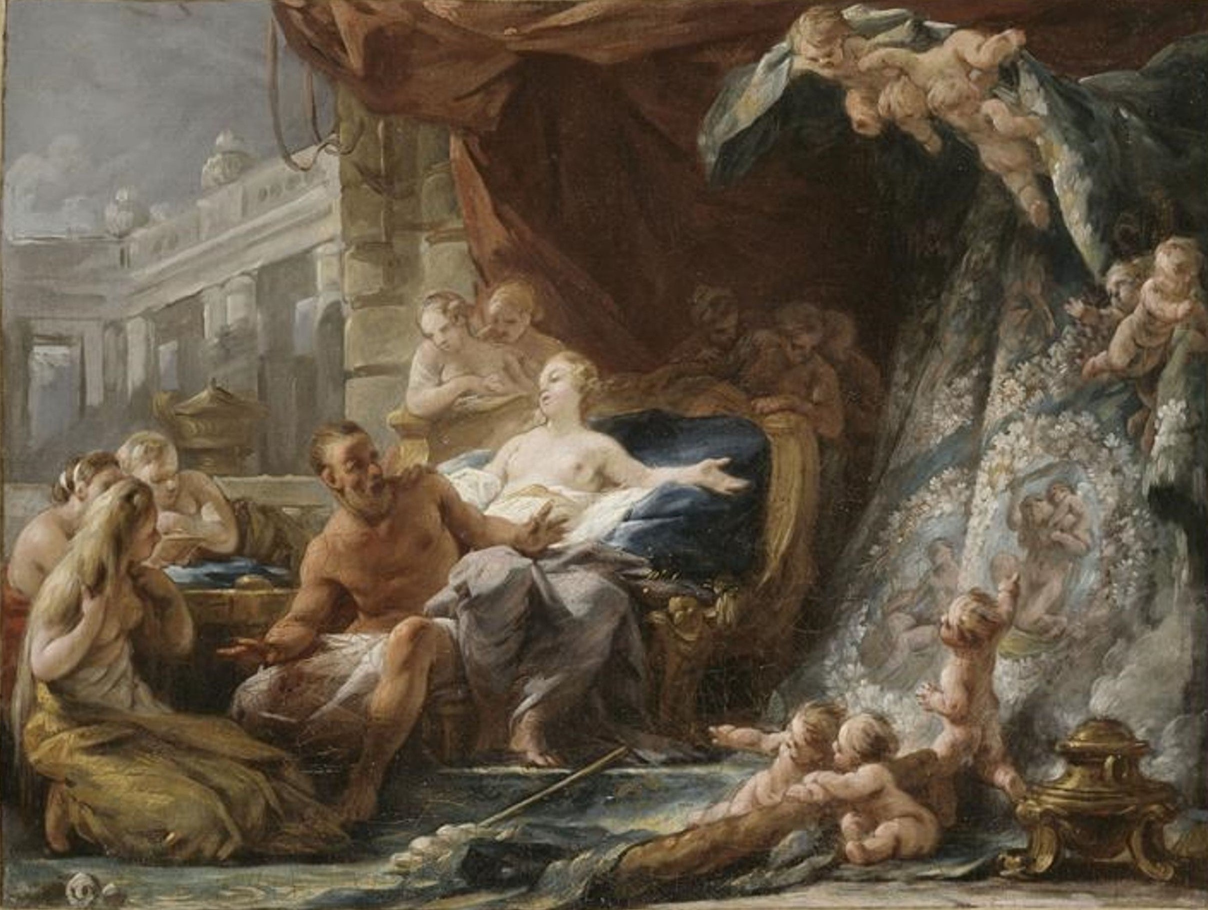 Hercule et Omphale - Noël Hallé image 1 copie peinte à la main à l’huile