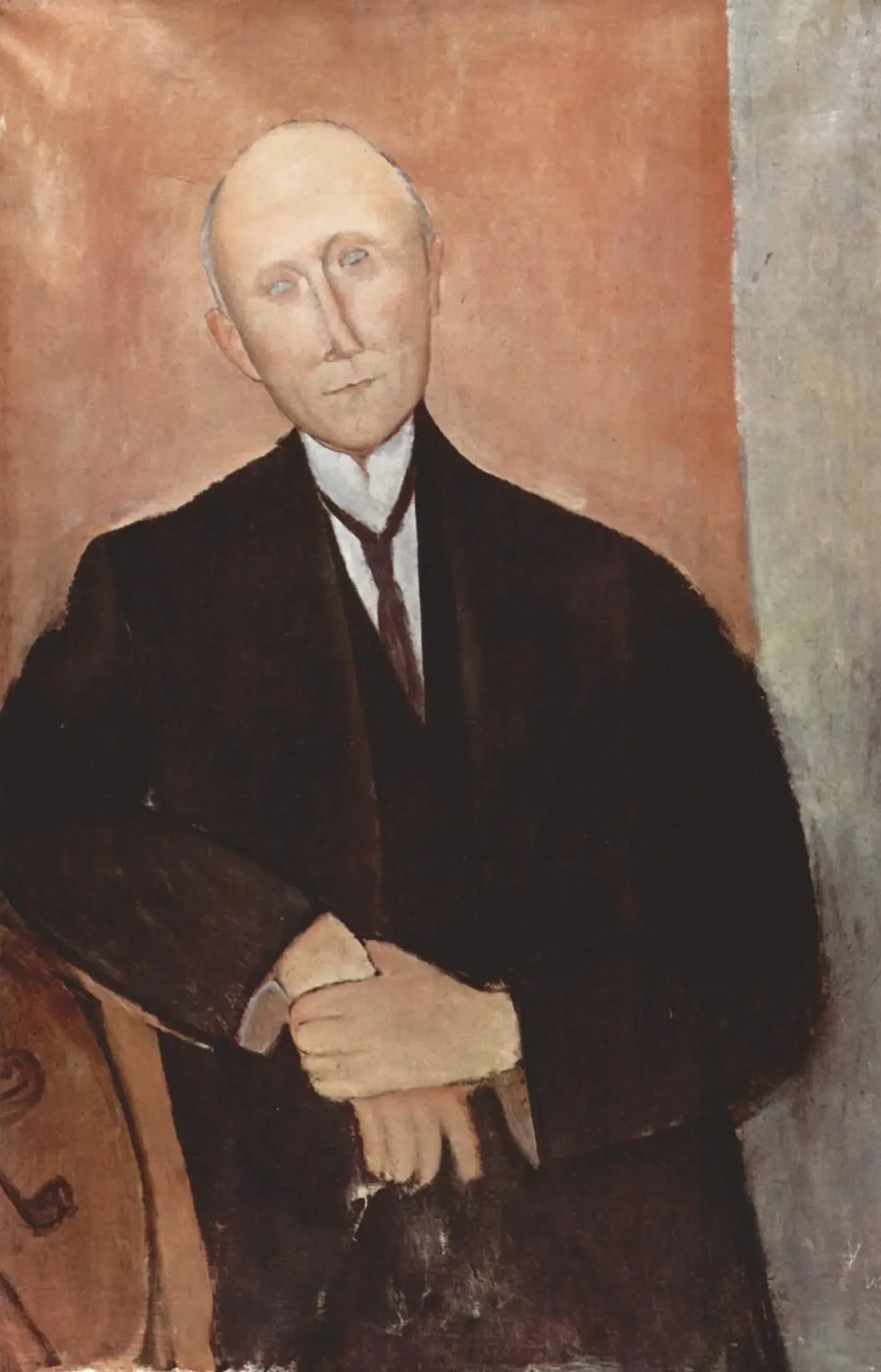 Sitzender Mann vor orangefarbenem Hintergrund - Amedeo Modigliani