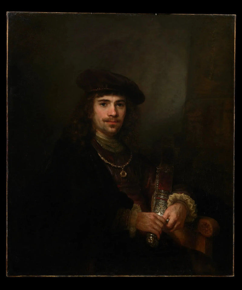 Mann mit einem Schwert und einer Baskenmütze - Rembrandt