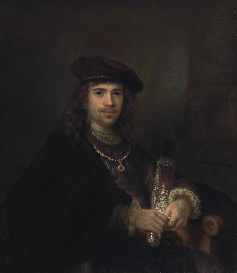 Mann mit einem Schwert und einer Baskenmütze - Rembrandt