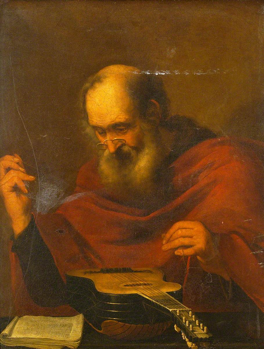 Homme changeant les cordes d'une guitare - Jusepe de Ribera image 1 copie de tableau peinte à la main