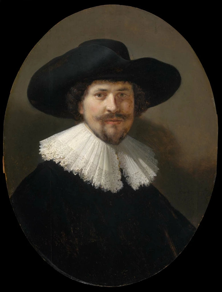Porträt eines Mannes mit einem schwarzen Hut - Rembrandt