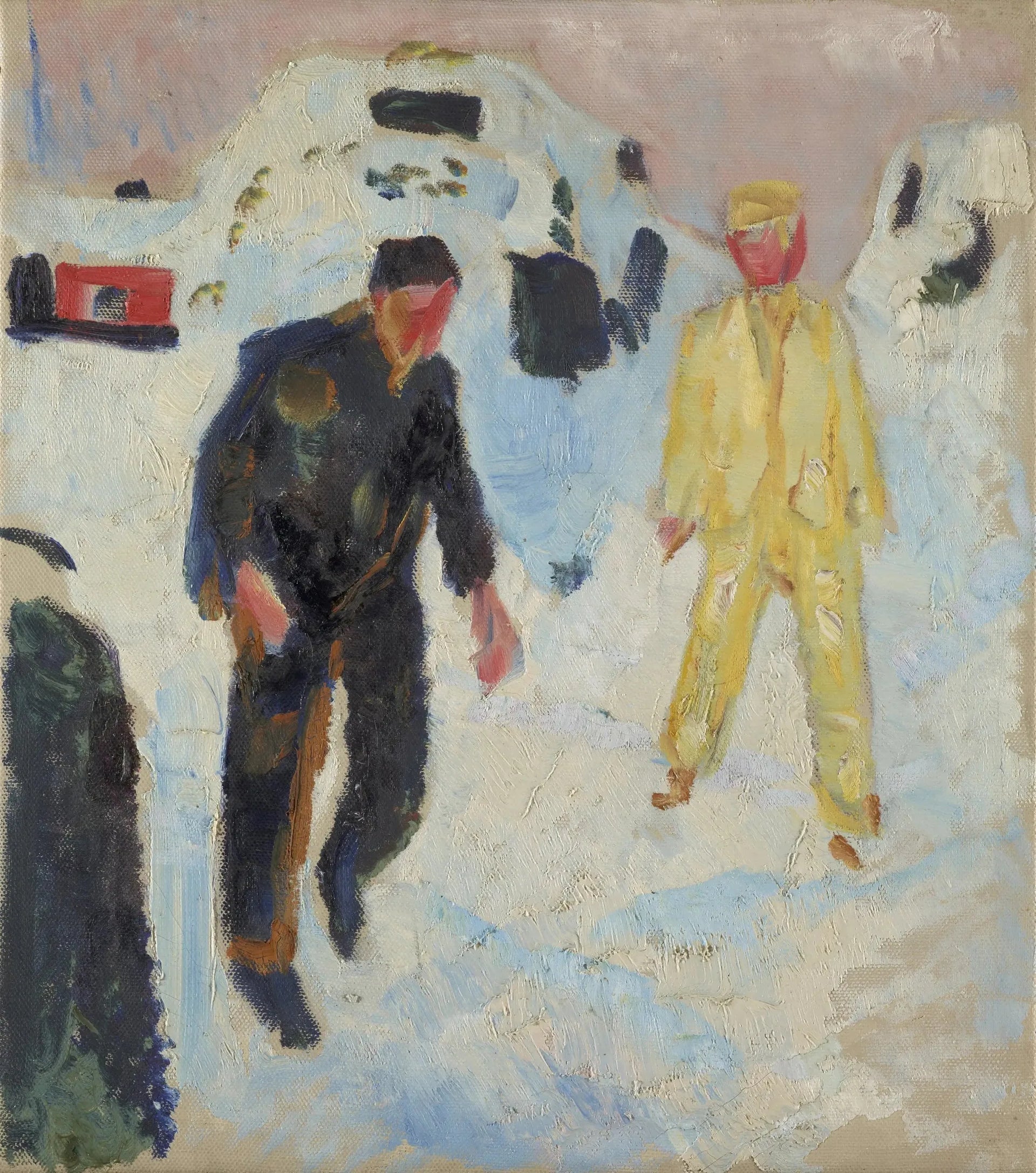 Homme en noir et jaune dans la neige - Edvard Munch image 1 reproduction artisanale de tableau