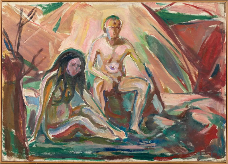 Mann und Frau nackt, sitzend - Edvard Munch