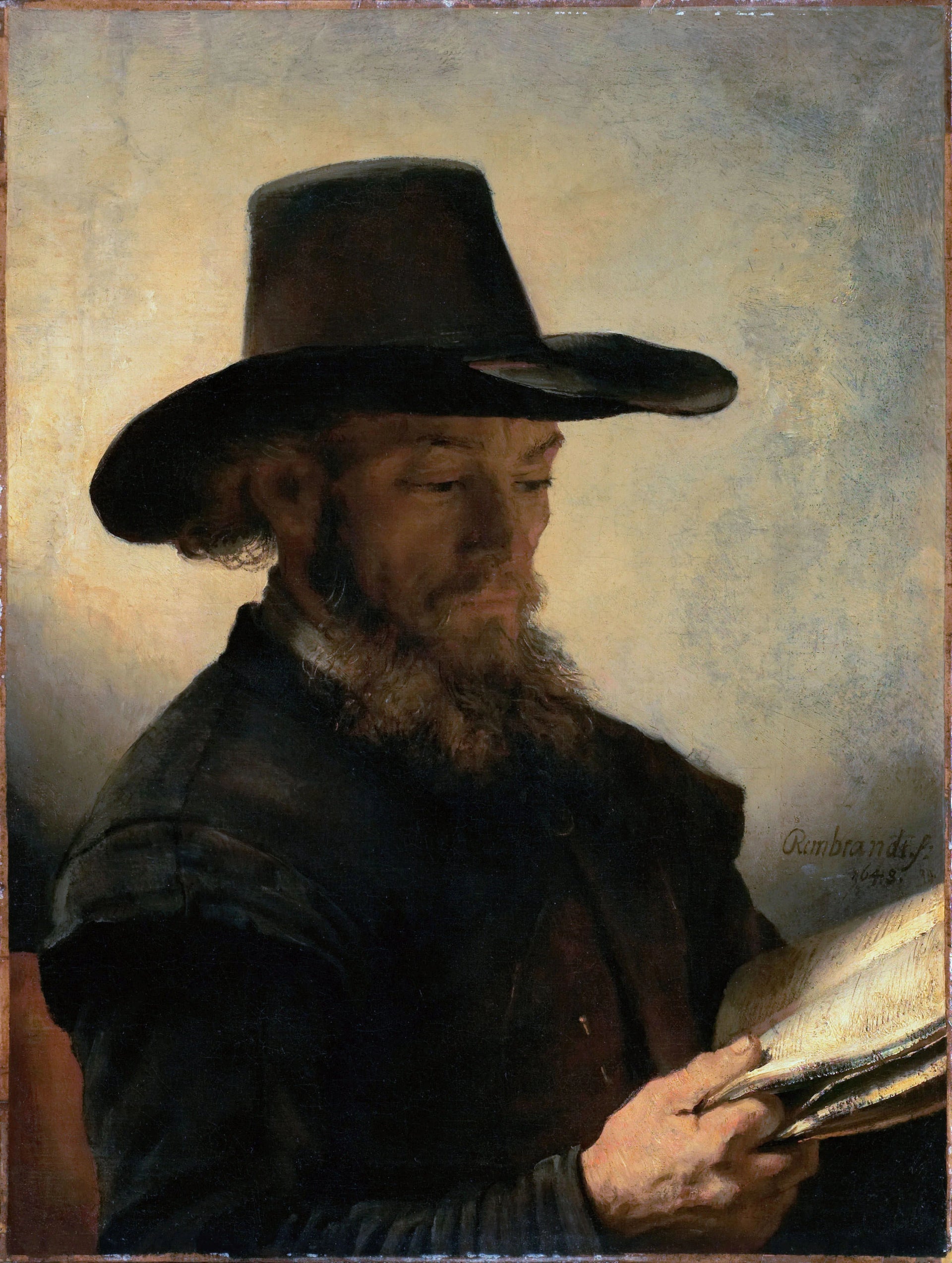 Homme lisant — attribué à Rembrandt, vers 1648, Clark Art Institute