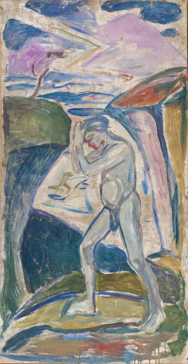 Nackter Mann in einer felsigen Landschaft - Edvard Munch