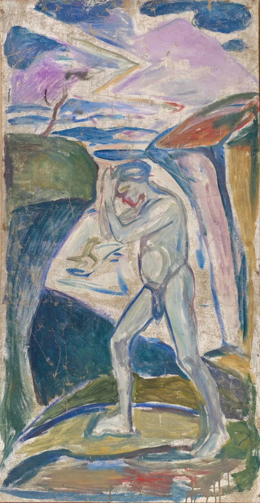 Nackter Mann in einer felsigen Landschaft - Edvard Munch