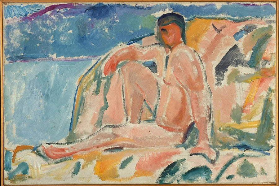 Nackter Mann auf einem Felsen - Edvard Munch
