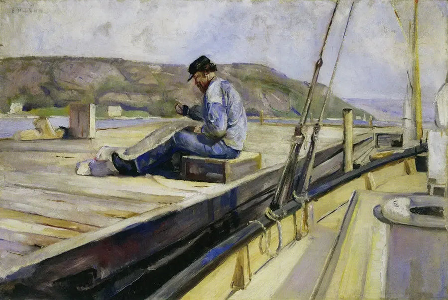Mann, der ein Netz repariert - Edvard Munch