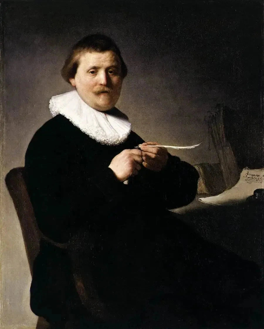 Porträt eines Mannes, der seine Feder schneidet - Rembrandt