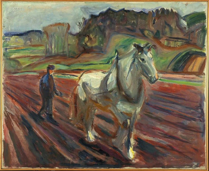 Mann, der mit einem weißen Pferd arbeitet - Edvard Munch