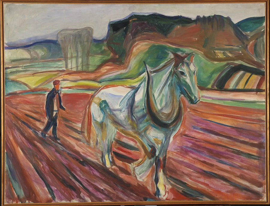 Mann, der mit einem weißen Pferd arbeitet - Edvard Munch