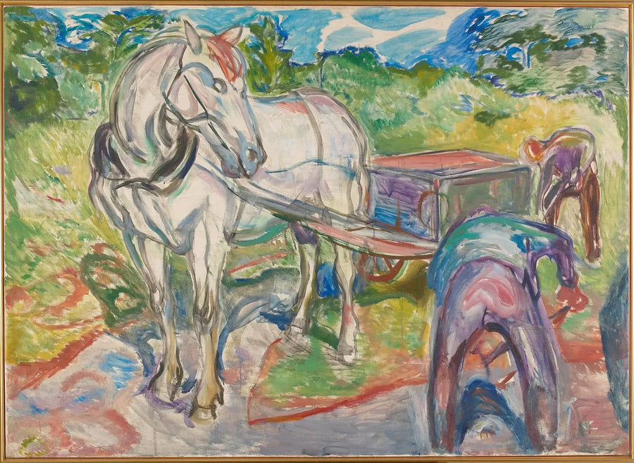 Männer, die mit Pferd und Wagen graben - Edvard Munch