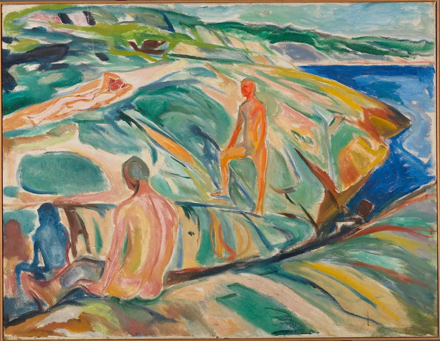 Männer, die sich auf den Felsen baden - Edvard Munch