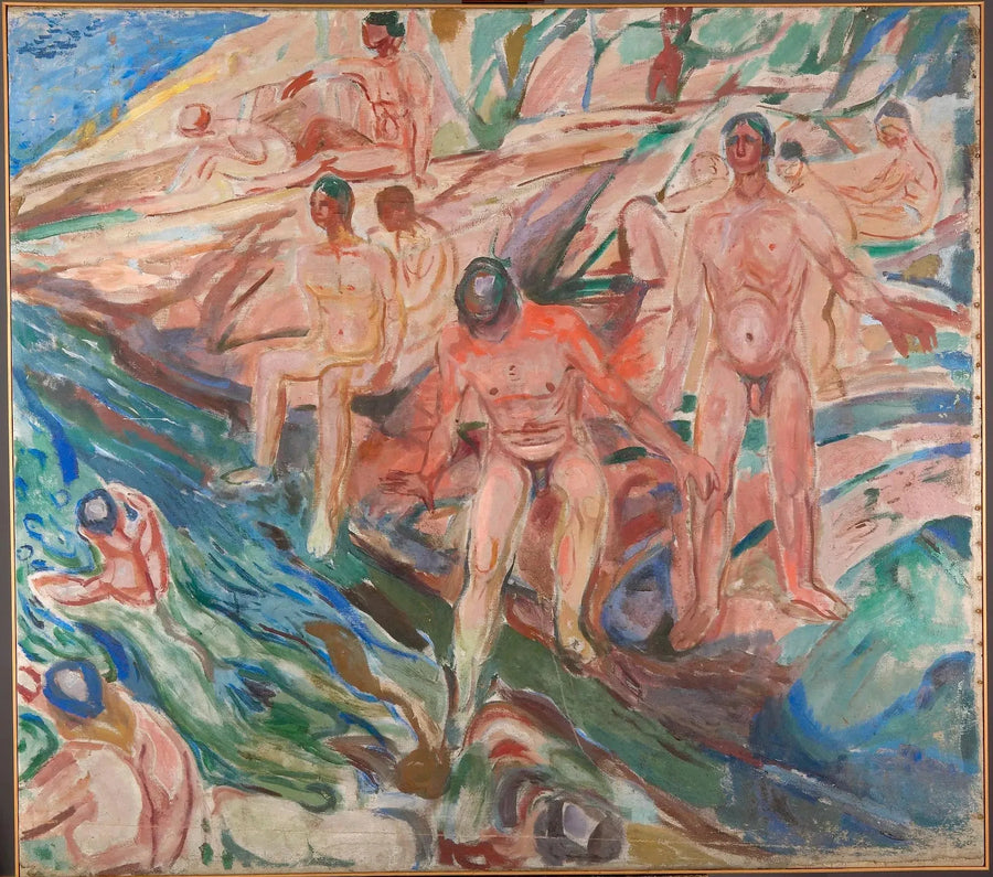 Männer, die sich auf den Felsen baden - Edvard Munch