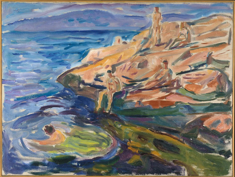 Männer, die sich auf den Felsen baden - Edvard Munch