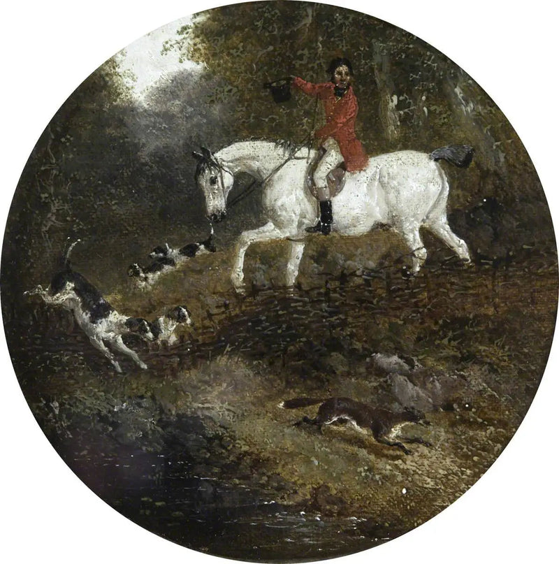 Acht kreisförmige Jagdszenen auf Fuchs: Hunde jagen heimlich einen Fuchs - John Frederick Herring, Sr.