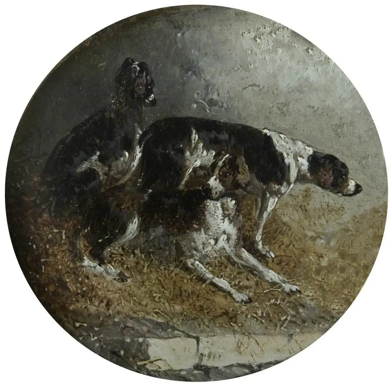Acht kreisförmige Jagdszenen auf Fuchs: drei Hunde in Ruhe - John Frederick Herring, Sr.