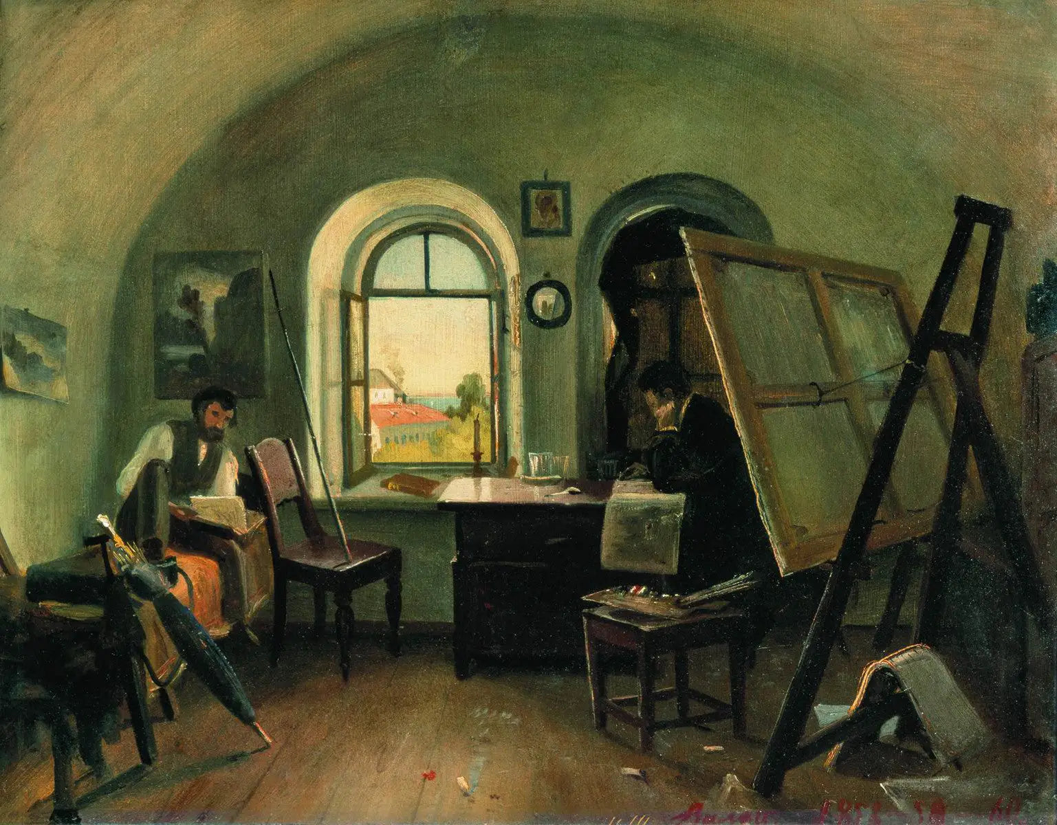 I. I. Shishkin et A. V. Gine dans le studio sur l'île de Valaam - Ivan Chichkine image 1 copie peinte à la main à l’huile