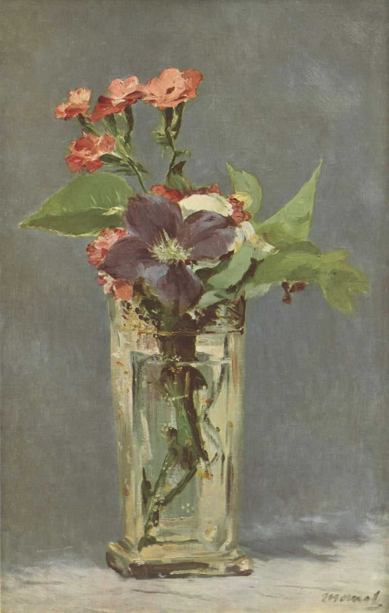 Nelken und Clematis in einer Kristallvase - Édouard Manet