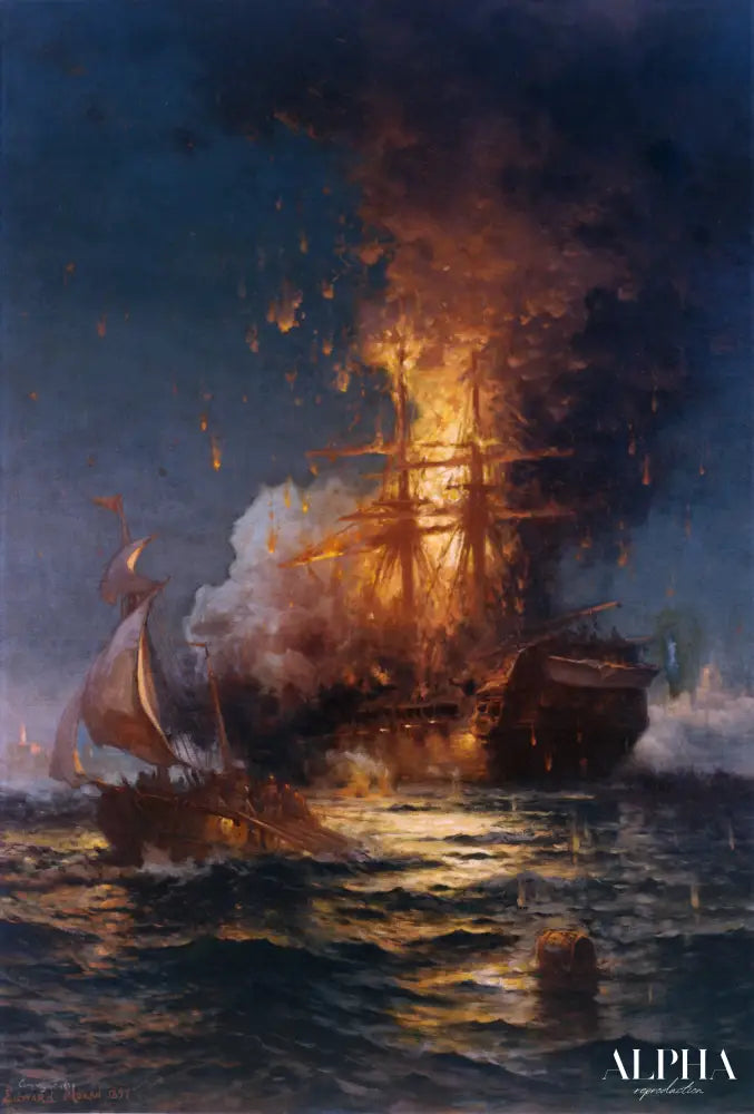 Incendie de la frégate Philadelphia dans le port de Tripoli - Edward Moran - Reproductions de tableaux et peintures haut de gamme