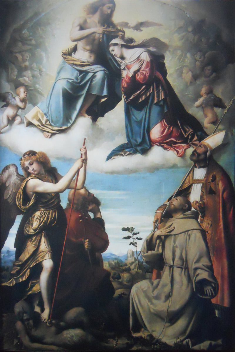 Krönung der Jungfrau mit den Heiligen Michael Archangel, Josef, Franz von Assisi und Nikolaus von Bari - Alessandro Bonvicino