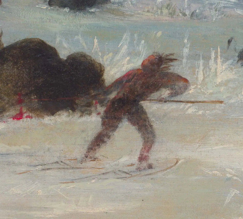 Indiens Assiniboines poursuivant le bison en raquettes - George Catlin image 1 reproduction artisanale de tableau