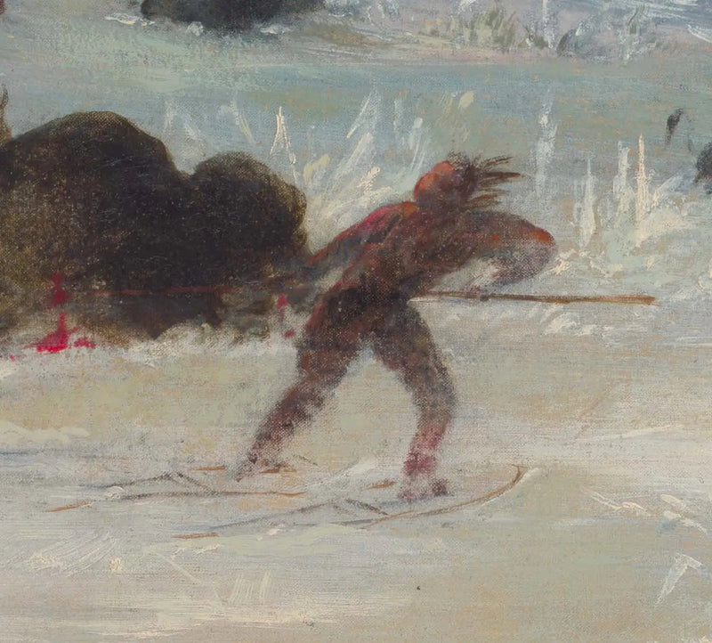 Indigenes Assiniboines, die Büffel mit Schneeschuhen verfolgen - George Catlin