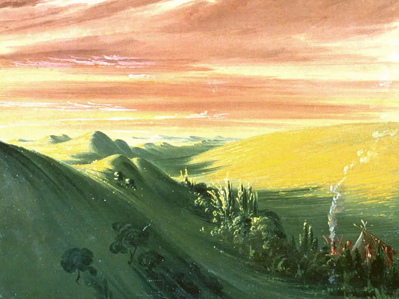 Indiens campant au coucher du soleil, Haut-Missouri - George Catlin