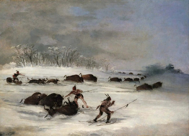 Sioux-Indianer in Schneeschuhen, die Bisons jagen - George Catlin
