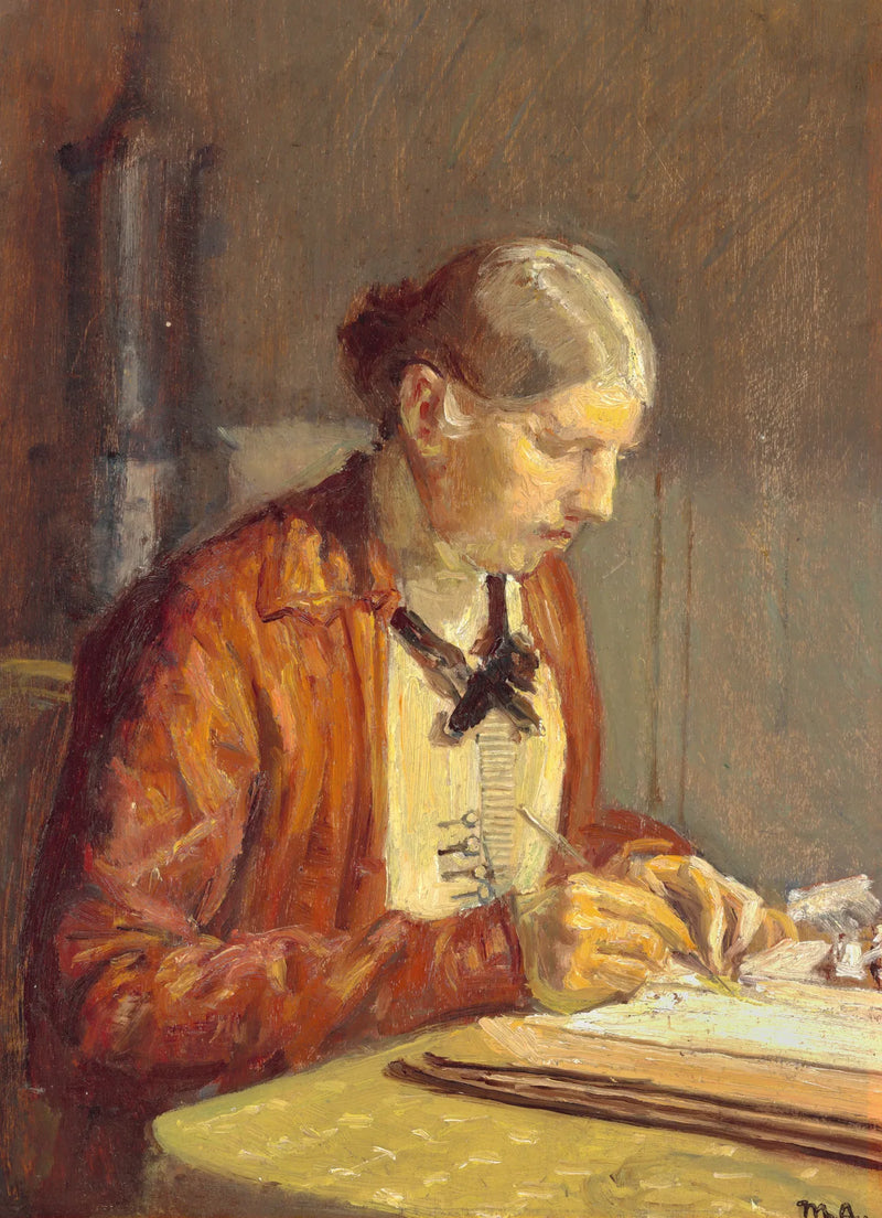Interieur mit Anna Ancher, der Ehefrau des Künstlers, beim Malen. – Michael Peter Ancher
