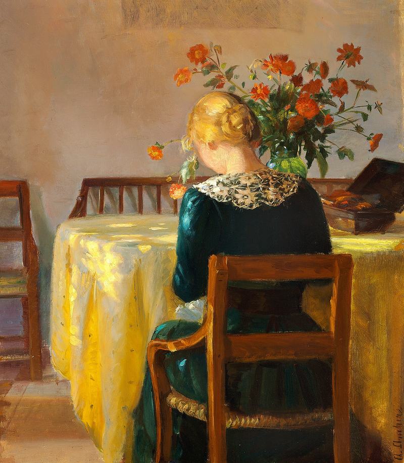 Interieur mit Helga, der Tochter des Malers, beim Nähen – Anna Ancher