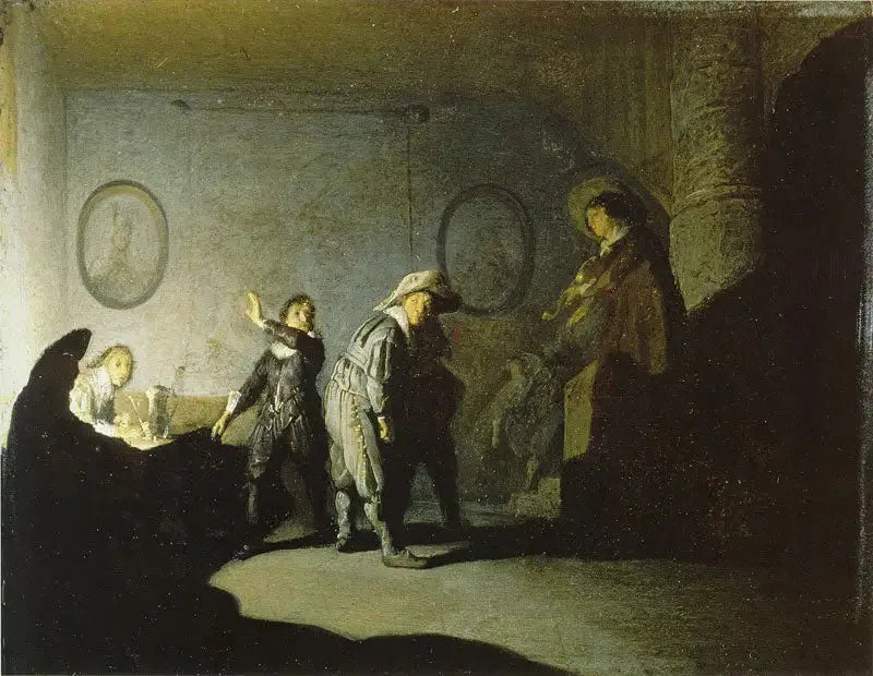 Innenraum mit Figuren (Die warme Hand) - Rembrandt