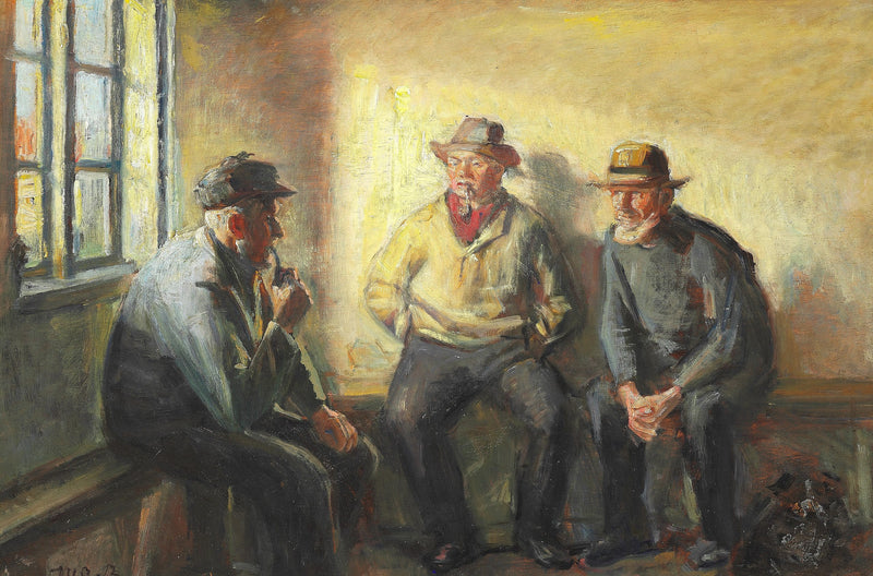 Innenansicht mit drei Fischern. – Michael Peter Ancher