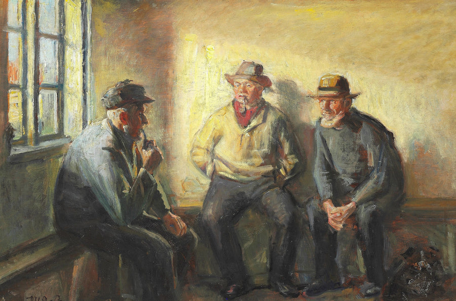 Innenansicht mit drei Fischern. – Michael Peter Ancher