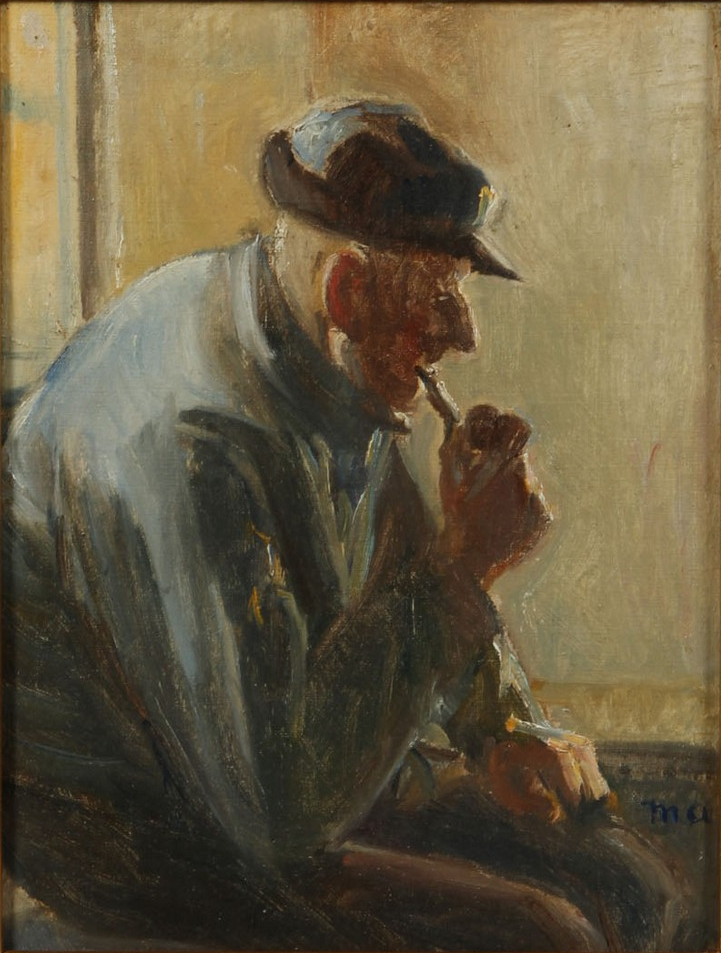 Innenansicht mit einem Pfeife rauchenden Fischer. – Michael Peter Ancher