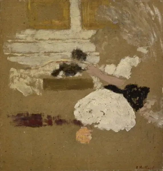 Innenraum mit einem Mädchen, das liest, und einer Frau in Schwarz, die schreibt - Édouard Vuillard