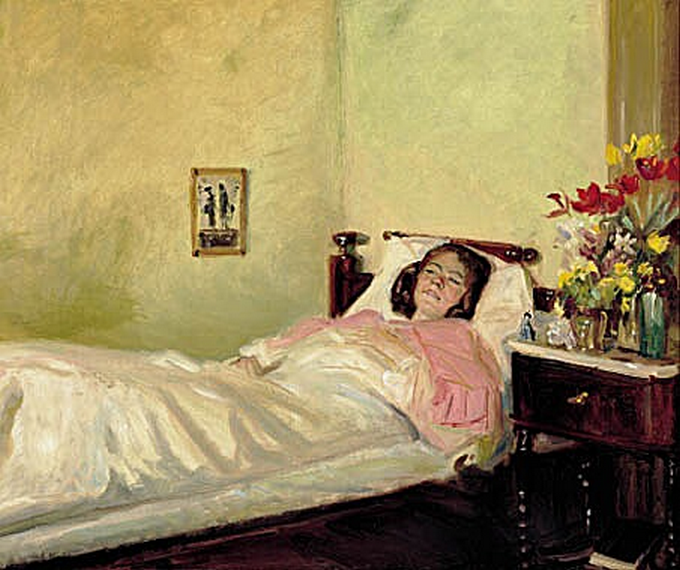 Interieur mit einer jungen Frau im Bett. – Michael Peter Ancher