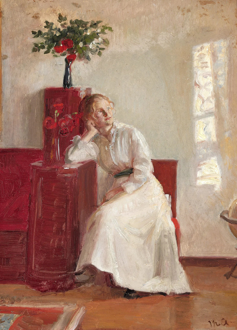 Interieur mit einer jungen Frau, die auf einem Stuhl sitzt. – Michael Peter Ancher
