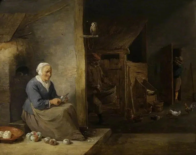 Innenraum, mit einer alten Frau, die Äpfel schält - David Teniers der Jüngere