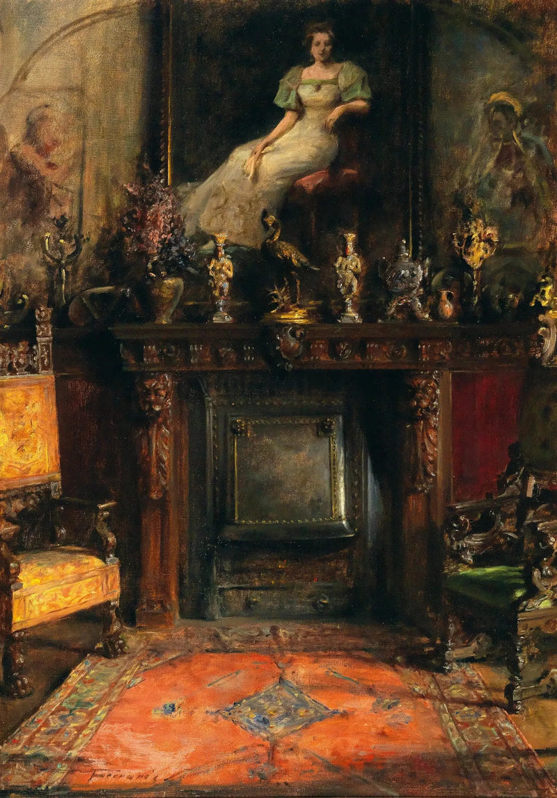 Innenraum mit Blick auf einen Kamin und ein Gemälde - Artur Ferraris