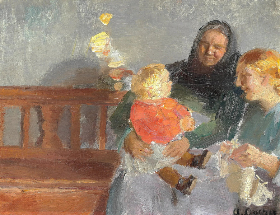 Sonnendurchflutetes Interieur, mit drei Generationen. – Anna Ancher