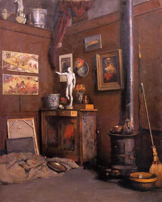 Atelierinterieur mit Ofen - Gustave Caillebotte