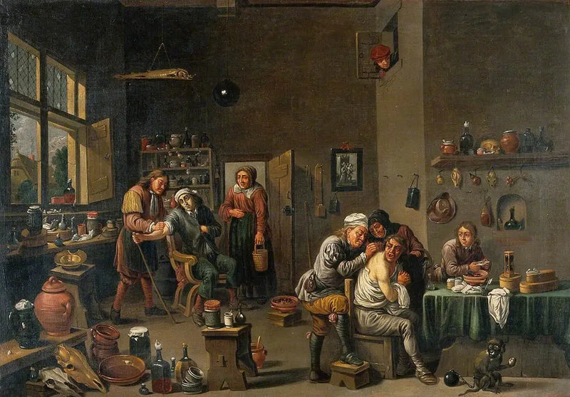 Innenraum einer medizinischen Praxis mit zwei Operateuren - David Teniers der Jüngere
