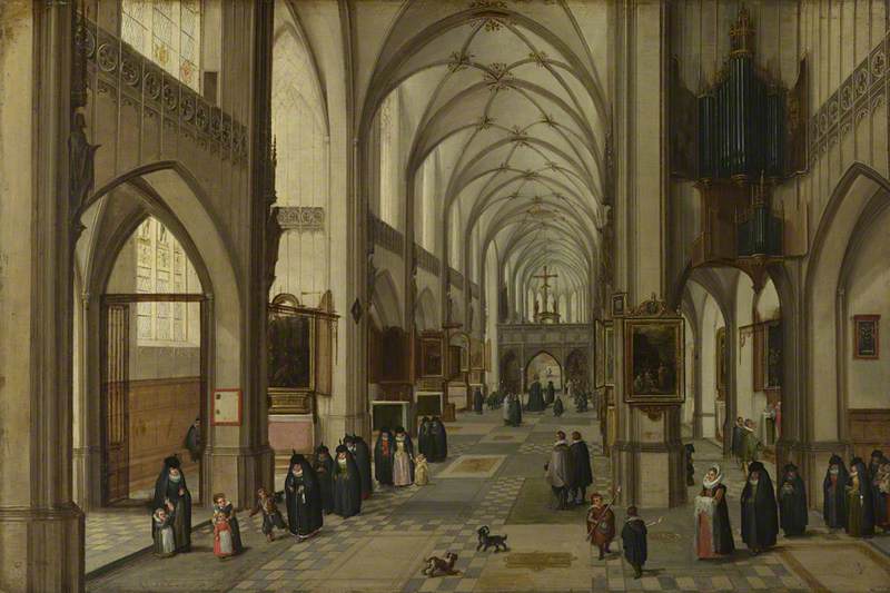 Intérieur d'une église gothique, vue vers l'est - Jan Brueghel l'Ancien image 1 reproduction artisanale de tableau
