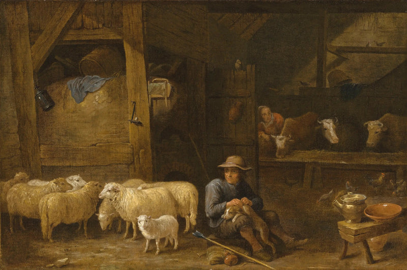 Innenraum einer Scheune mit einem Hirten und seinem Herde - David Teniers der Jüngere