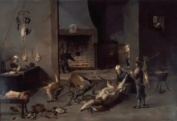 Innenraum einer Küche mit Köchen, die Wild jagen - David Teniers der Jüngere