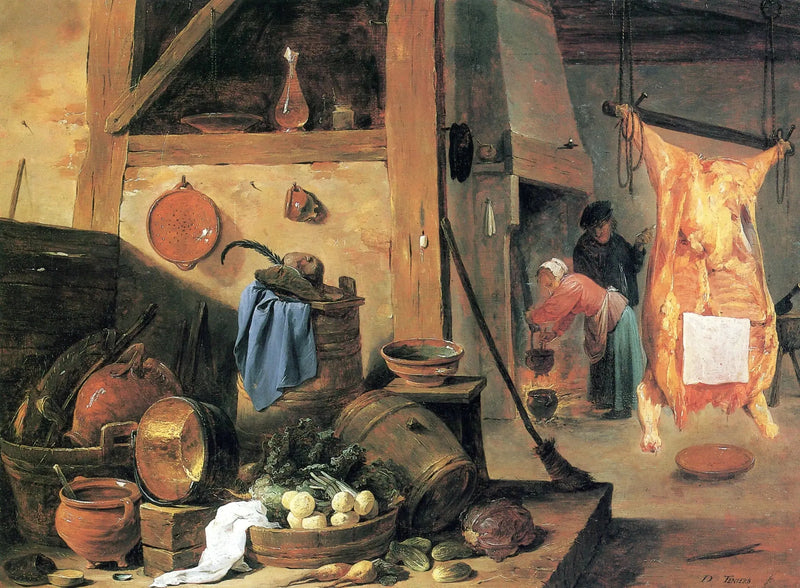 Innenraum mit Stillleben und geschlachtetem Rind - David Teniers der Jüngere