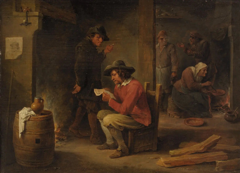 Innenansicht eines Bauernhauses mit Zeitungsleser - David Teniers der Jüngere